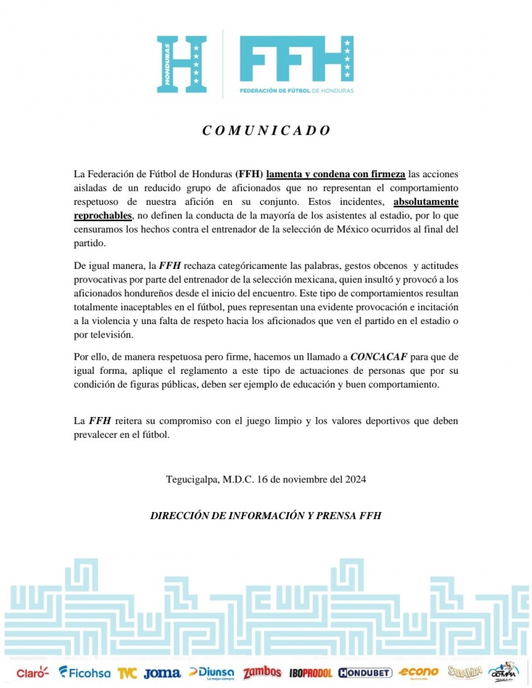 洪都拉斯足協(xié)：我們譴責砸傷墨西哥主帥的行為，但他挑釁在先